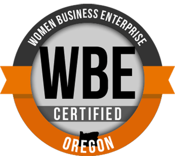 Women Business Enterprise certification badge, issued by Business Oregon, Certification Office for Business Inclusion and Diversity